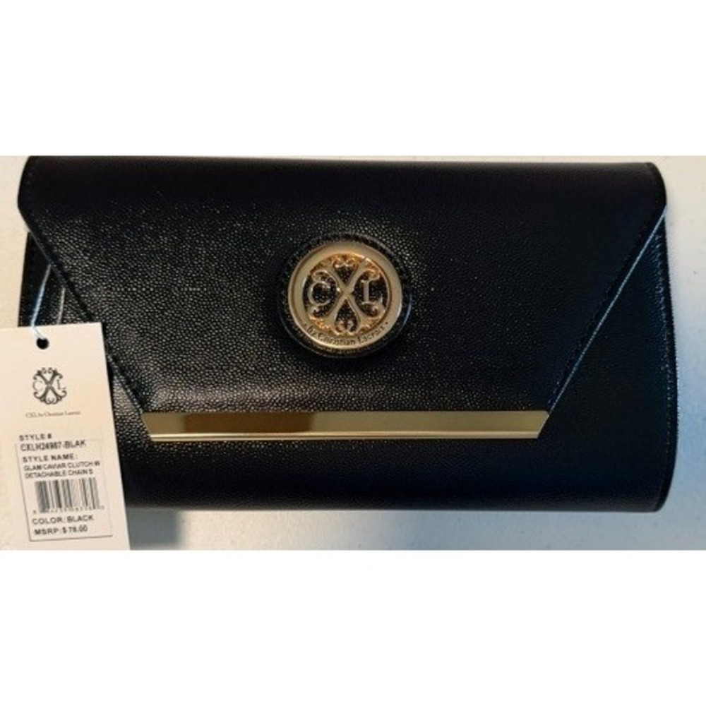 CXL by Christian Lacroix Black Glam Caviar Clutch Gold Hardware NEW